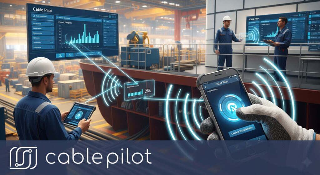 Real-time data flow from shipyard deck to project management dashboard in construction