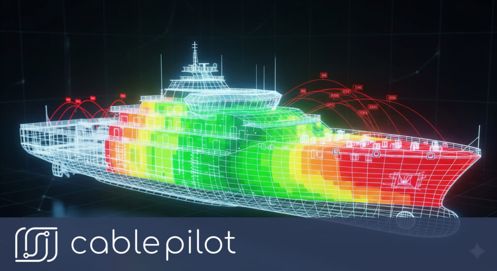 Project heat map visual showing delayed areas in shipbuilding via spatial progress monitoring