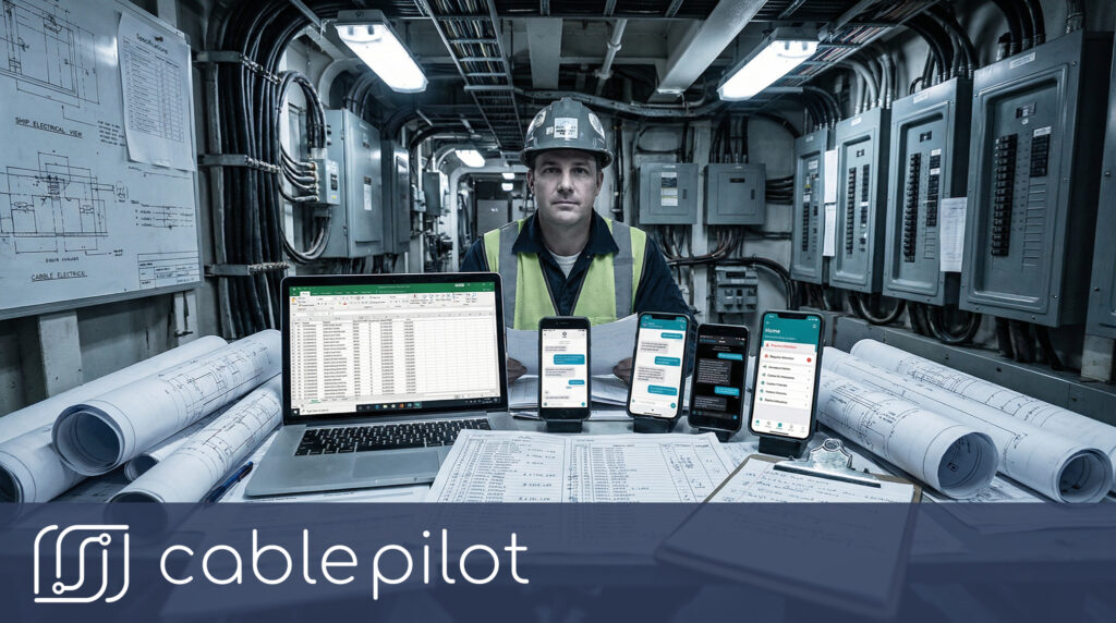 Cable Pilot single source of truth for electrical installation in shipbuilding projects with QR codes and real-time data for project coordination and installation progress tracking.