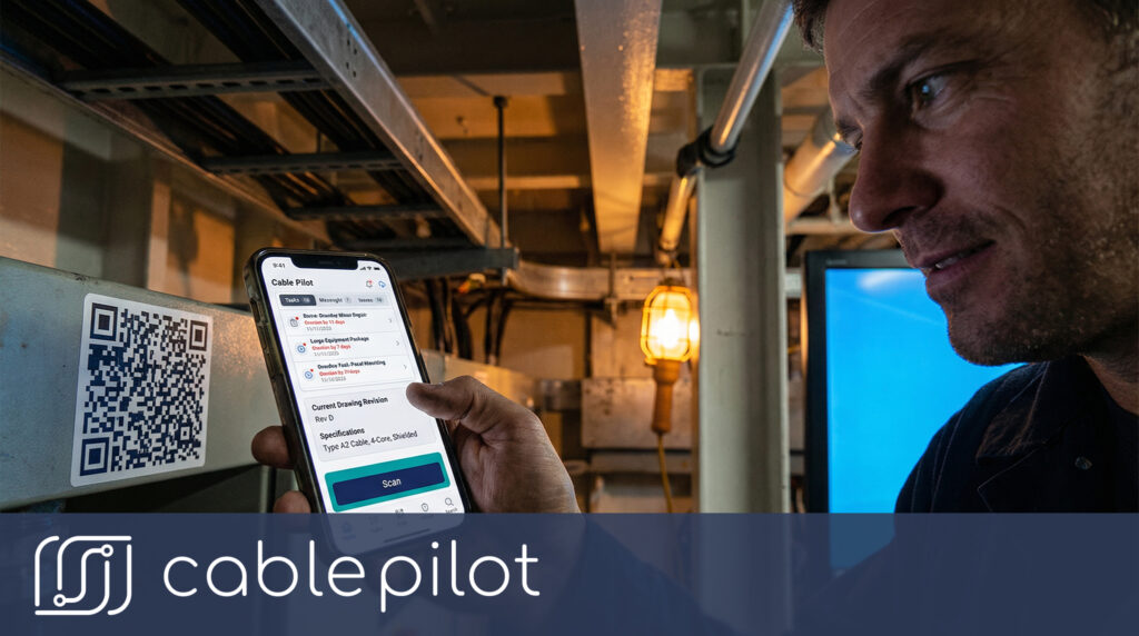 Supervisor using Cable Pilot single source of truth dashboard to manage cable installation workflow, real-time data, and project coordination on shipbuilding projects.
