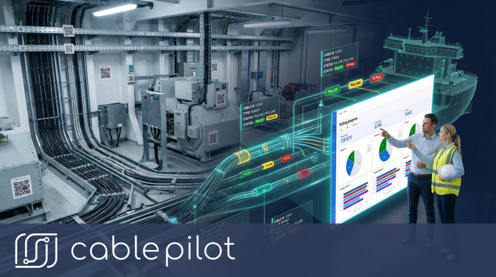 A side-by-side comparison of a physical vessel compartment and its digital twin technology representation within an installation intelligence platform for precise electrical management.
