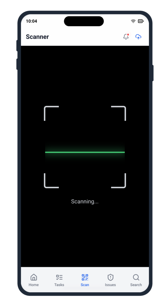Smartphone running Cable Pilot's 1-click reporting app showing real-time status updates after QR code scan on a shipyard cable