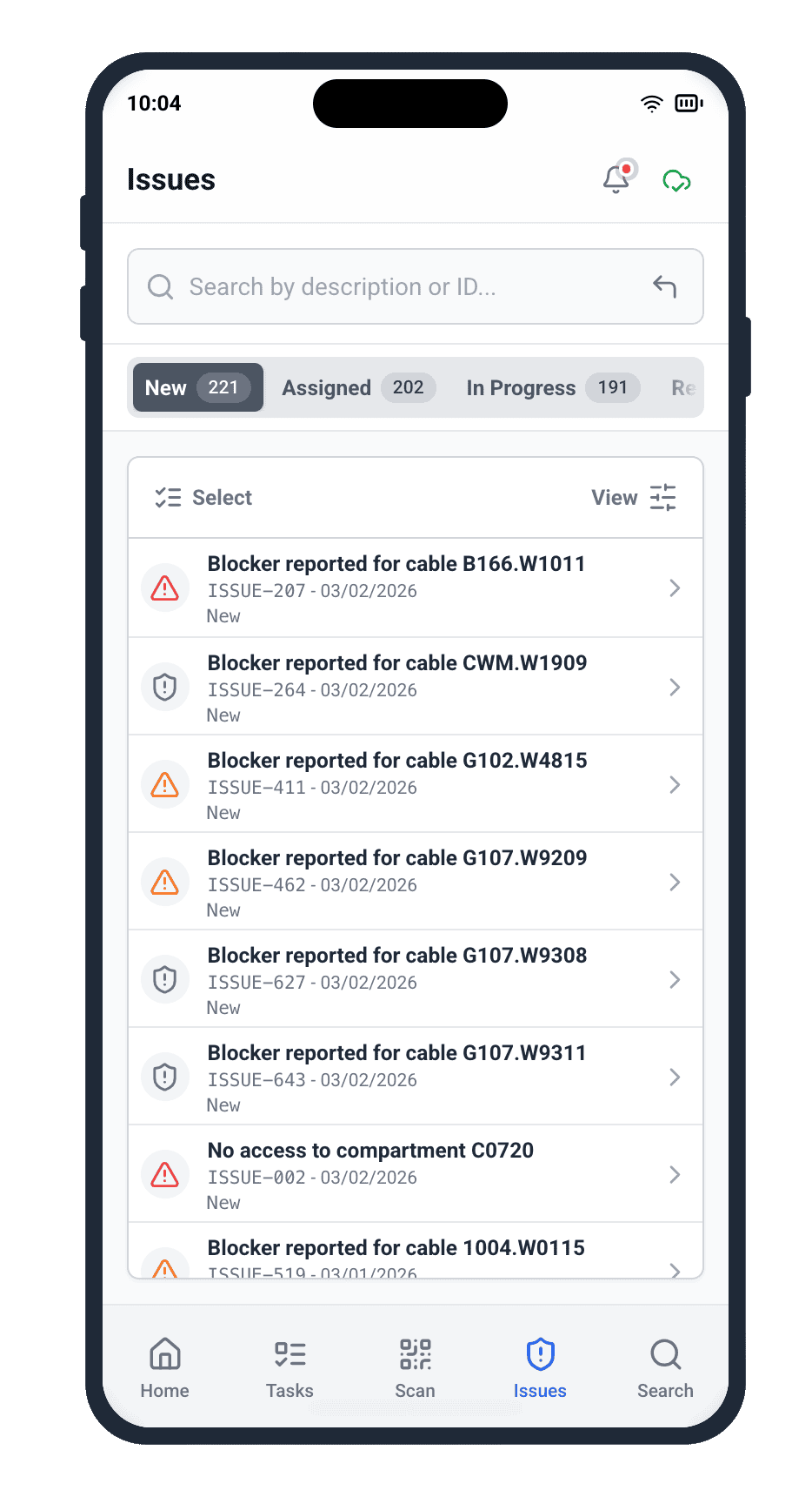 Resolve installation blockers modal in Cable Pilot mobile app platform enabling field crews to clear issues and trigger real-time status updates instantly