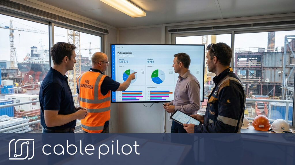 Project teams conducting multi-contractor coordination using automated drawing synchronization and real-time electrical visibility to prevent installation rework in shipbuilding.